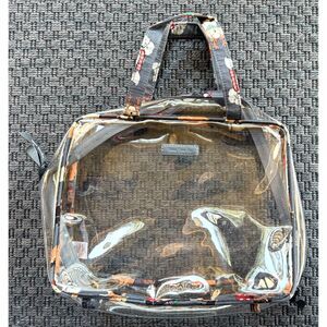 Vera Bradley Clear Vinyl Stadium or Cosmetic Bag Fabric Straps Dog Holiday Motif